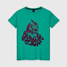 Женская футболка хлопок с принтом Сова в Курске, 100% хлопок | прямой крой, круглый вырез горловины, длина до линии бедер, слегка спущенное плечо | бохо | индейцы | кельты | лес | оранжевый | перья | сказка | сова | филин | хиппи