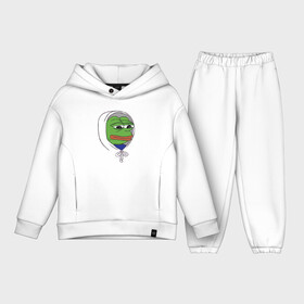 Детский костюм хлопок Oversize с принтом Pepe in the hoodie в Курске,  |  | mem | pepe in the hoodie | грустный | животные | капюшон | лягушка | мем | пепе | пепе в худи | прикол | юмор