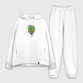 Женский костюм хлопок Oversize с принтом Pepe in the hoodie в Курске,  |  | mem | pepe in the hoodie | грустный | животные | капюшон | лягушка | мем | пепе | пепе в худи | прикол | юмор