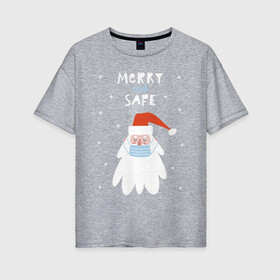 Женская футболка хлопок Oversize с принтом санта в маске в Курске, 100% хлопок | свободный крой, круглый ворот, спущенный рукав, длина до линии бедер
 | 2021 | covid | дед мороз  в маске | ковид | новогодний прикол | новый год | санта