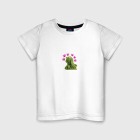Детская футболка хлопок с принтом Кермит и сердечки в Курске, 100% хлопок | круглый вырез горловины, полуприлегающий силуэт, длина до линии бедер | 