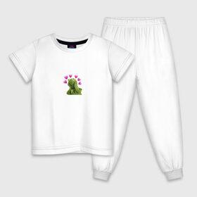 Детская пижама хлопок с принтом Кермит и сердечки в Курске, 100% хлопок |  брюки и футболка прямого кроя, без карманов, на брюках мягкая резинка на поясе и по низу штанин
 | 
