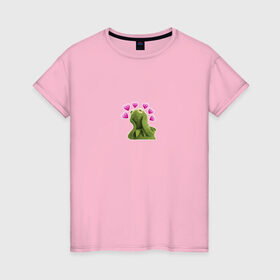 Женская футболка хлопок с принтом Кермит и сердечки в Курске, 100% хлопок | прямой крой, круглый вырез горловины, длина до линии бедер, слегка спущенное плечо | 