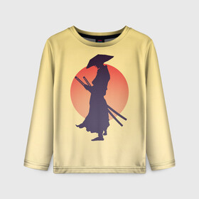 Детский лонгслив 3D с принтом Ронин в Курске, 100% полиэстер | длинные рукава, круглый вырез горловины, полуприлегающий силуэт
 | bushido | japan | japanes | katana | ronin | samurai | sword | бусидо | воин | восходящее солнце | катана | кимоно | меч | мечник | рассвет | ронин | самурай | самурайский | силуэт | силуэт воина | солнце | якудза | японец