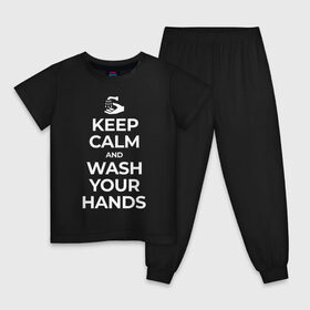Детская пижама хлопок с принтом Keep Calm and Wash Your Hands в Курске, 100% хлопок |  брюки и футболка прямого кроя, без карманов, на брюках мягкая резинка на поясе и по низу штанин
 | keep calm | защита | коронавирус | мойте руки | самоизоляция | стоп ковид