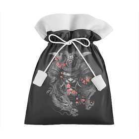 Подарочный 3D мешок с принтом Самурай и дракон в Курске, 100% полиэстер | Размер: 29*39 см | Тематика изображения на принте: cherry | flower petals | helmet | japan | katana | ronin | sakura | samurai | вишня | катана | лепестки цветка | ронин | сакура | самурай | шлем | япония