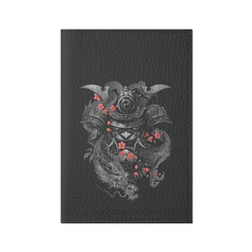 Обложка для паспорта матовая кожа с принтом Самурай и дракон в Курске, натуральная матовая кожа | размер 19,3 х 13,7 см; прозрачные пластиковые крепления | cherry | flower petals | helmet | japan | katana | ronin | sakura | samurai | вишня | катана | лепестки цветка | ронин | сакура | самурай | шлем | япония