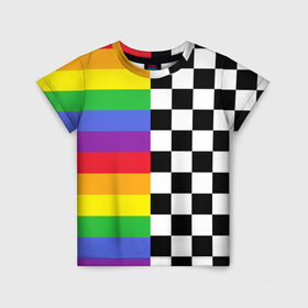 Детская футболка 3D с принтом Rainbow в Курске, 100% гипоаллергенный полиэфир | прямой крой, круглый вырез горловины, длина до линии бедер, чуть спущенное плечо, ткань немного тянется | музыкант | паттерн | полосы | радуга | реп | рэп | текаши | шахматы | шашки