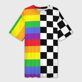 Платье-футболка 3D с принтом Rainbow в Курске,  |  | музыкант | паттерн | полосы | радуга | реп | рэп | текаши | шахматы | шашки