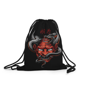 Рюкзак-мешок 3D с принтом Хання в Курске, 100% полиэстер | плотность ткани — 200 г/м2, размер — 35 х 45 см; лямки — толстые шнурки, застежка на шнуровке, без карманов и подкладки | 2077 | art | blood | cyber | cyberpunk | dead | death | demon | japan | mask | ninja | oni | samurai | shadow | shogun | tokyo | warior | арт | воин | война | демон | катана | кибер | киберпанк | кровь | маска | мертвый | ниндзя | путь | самурай