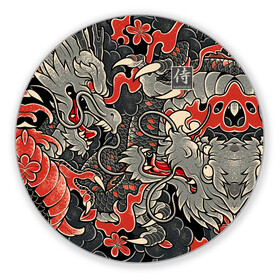 Коврик для мышки круглый с принтом Самурай (Якудза, драконы) в Курске, резина и полиэстер | круглая форма, изображение наносится на всю лицевую часть | буси | воины рыцари | драконы | сабурау | самурай | якудза