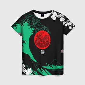 Женская футболка 3D с принтом Japanese style в Курске, 100% полиэфир ( синтетическое хлопкоподобное полотно) | прямой крой, круглый вырез горловины, длина до линии бедер | ninja | samurai | больгая волна | дракон | иероглиф | ниндзя | природа | самурай | япония | японское искусство