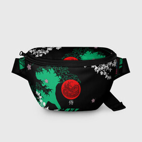Поясная сумка 3D с принтом Japanese style в Курске, 100% полиэстер | плотная ткань, ремень с регулируемой длиной, внутри несколько карманов для мелочей, основное отделение и карман с обратной стороны сумки застегиваются на молнию | ninja | samurai | больгая волна | дракон | иероглиф | ниндзя | природа | самурай | япония | японское искусство