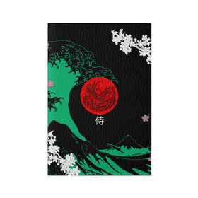 Обложка для паспорта матовая кожа с принтом Japanese style в Курске, натуральная матовая кожа | размер 19,3 х 13,7 см; прозрачные пластиковые крепления | ninja | samurai | больгая волна | дракон | иероглиф | ниндзя | природа | самурай | япония | японское искусство