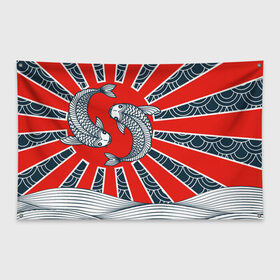 Флаг-баннер с принтом Карпы Кои в Курске, 100% полиэстер | размер 67 х 109 см, плотность ткани — 95 г/м2; по краям флага есть четыре люверса для крепления | бамбук | инь янь | карп | кои | рыба | узор | япония