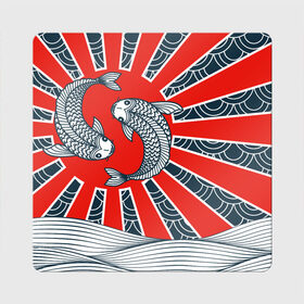 Магнит виниловый Квадрат с принтом Карпы Кои в Курске, полимерный материал с магнитным слоем | размер 9*9 см, закругленные углы | Тематика изображения на принте: бамбук | инь янь | карп | кои | рыба | узор | япония