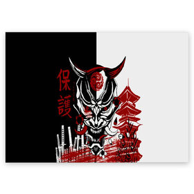 Поздравительная открытка с принтом Самурай Samurai в Курске, 100% бумага | плотность бумаги 280 г/м2, матовая, на обратной стороне линовка и место для марки
 | cyberpunk 2077 | ninja | samurai | киберпанк | маска самурая | путь война | самурай | сёгун | семь самураев | токио | чёрный самурай | японский самурай