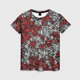 Женская футболка 3D с принтом Красные и Белые самураи в Курске, 100% полиэфир ( синтетическое хлопкоподобное полотно) | прямой крой, круглый вырез горловины, длина до линии бедер | bushido | samurai | белый | бусидо | воин | демон | красный | маска | паттерн | самурай | сёгун | япония