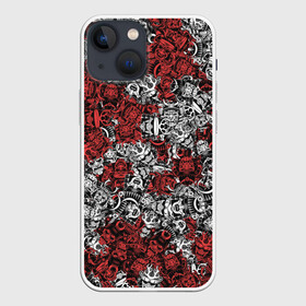 Чехол для iPhone 13 mini с принтом Красные и Белые самураи в Курске,  |  | bushido | samurai | белый | бусидо | воин | демон | красный | маска | паттерн | самурай | сёгун | япония