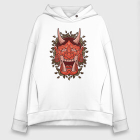 Женское худи Oversize хлопок с принтом Oni demon samurai mask в Курске, френч-терри — 70% хлопок, 30% полиэстер. Мягкий теплый начес внутри —100% хлопок | боковые карманы, эластичные манжеты и нижняя кромка, капюшон на магнитной кнопке | art | cyberpunk samurai | ninja | oni | ronin | samurai | shogun | yakuza | арт | воин | воитель | демон | киберпанк самурай | мерч | мужик | мужчина | они | путь воина | путь война | ронин | сёгун | сепукку | токио | черный самурай