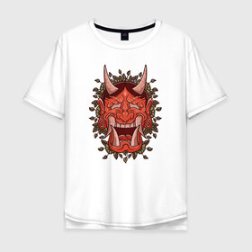 Мужская футболка хлопок Oversize с принтом Oni demon samurai mask в Курске, 100% хлопок | свободный крой, круглый ворот, “спинка” длиннее передней части | art | cyberpunk samurai | ninja | oni | ronin | samurai | shogun | yakuza | арт | воин | воитель | демон | киберпанк самурай | мерч | мужик | мужчина | они | путь воина | путь война | ронин | сёгун | сепукку | токио | черный самурай