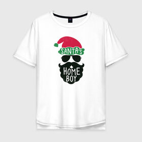 Мужская футболка хлопок Oversize с принтом Santas Home Boy в Курске, 100% хлопок | свободный крой, круглый ворот, “спинка” длиннее передней части | 2020 | 2021 | christmas | happy | merry | new year | зима | новогодний | новогодняя | новогодняя маска | новый год | рождественский | рождество | снег