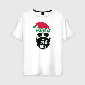 Женская футболка хлопок Oversize с принтом Santas Home Boy в Курске, 100% хлопок | свободный крой, круглый ворот, спущенный рукав, длина до линии бедер
 | 2020 | 2021 | christmas | happy | merry | new year | зима | новогодний | новогодняя | новогодняя маска | новый год | рождественский | рождество | снег