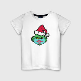 Детская футболка хлопок с принтом Covid Grinch в Курске, 100% хлопок | круглый вырез горловины, полуприлегающий силуэт, длина до линии бедер | 2020 | 2021 | christmas | grinch | new year | гринч | зима | новогодняя | новогодняя маска | новый год | рождество | снег