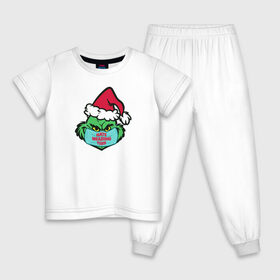 Детская пижама хлопок с принтом Covid Grinch в Курске, 100% хлопок |  брюки и футболка прямого кроя, без карманов, на брюках мягкая резинка на поясе и по низу штанин
 | Тематика изображения на принте: 2020 | 2021 | christmas | grinch | new year | гринч | зима | новогодняя | новогодняя маска | новый год | рождество | снег