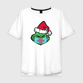 Мужская футболка хлопок Oversize с принтом Covid Grinch в Курске, 100% хлопок | свободный крой, круглый ворот, “спинка” длиннее передней части | 2020 | 2021 | christmas | grinch | new year | гринч | зима | новогодняя | новогодняя маска | новый год | рождество | снег