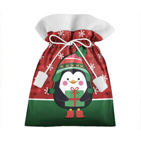 Подарочный 3D мешок с принтом Пингвин. Новый год в Курске, 100% полиэстер | Размер: 29*39 см | зима | новый год | паттерн | пингвин | подарок | праздник | снежинки