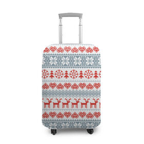 Чехол для чемодана 3D с принтом Новогодний пиксельный узор в Курске, 86% полиэфир, 14% спандекс | двустороннее нанесение принта, прорези для ручек и колес | christmas | deer | hearts | new year | pattern | pixels | snowflakes | trees | елки | новый год | олени | пиксели | рождество | сердечки | снежинки | узор