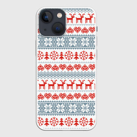 Чехол для iPhone 13 mini с принтом Новогодний пиксельный узор в Курске,  |  | christmas | deer | hearts | new year | pattern | pixels | snowflakes | trees | елки | новый год | олени | пиксели | рождество | сердечки | снежинки | узор