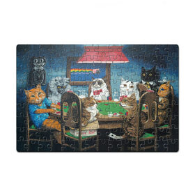 Пазл магнитный 126 элементов с принтом Коты играют в покер в Курске, полимерный материал с магнитным слоем | 126 деталей, размер изделия —  180*270 мм | a friend in need | art | artist | bets | cards | cats | chips | cookie | gambling | games | memes | nyan cat | picture | poker | rainbow | азартные игры | друг познается в беде | искусство | картина | карты | котики | коты | котэ | мемы | нян кэт | печень