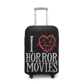 Чехол для чемодана 3D с принтом I Love Horror Movies в Курске, 86% полиэфир, 14% спандекс | двустороннее нанесение принта, прорези для ручек и колес | Тематика изображения на принте: 666 | blood | dracula | horror | i | inside | love | movies | pentagram | scream | vampire | вампир | внутри | дракула | древний | крик | кровь | люблю | пентаграмма | ужасы | фильмы | хоррор | я