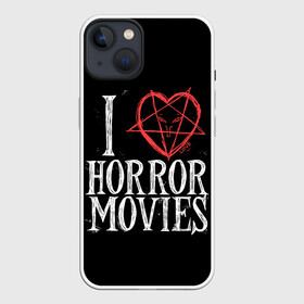 Чехол для iPhone 13 с принтом I Love Horror Movies в Курске,  |  | 666 | blood | dracula | horror | i | inside | love | movies | pentagram | scream | vampire | вампир | внутри | дракула | древний | крик | кровь | люблю | пентаграмма | ужасы | фильмы | хоррор | я