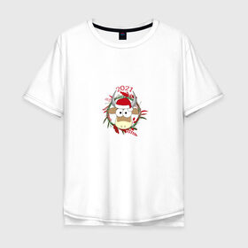 Мужская футболка хлопок Oversize с принтом Новый год 2021 в Курске, 100% хлопок | свободный крой, круглый ворот, “спинка” длиннее передней части | happy new year | бык | бычок | животные | новый год 2021 | праздник | рождество