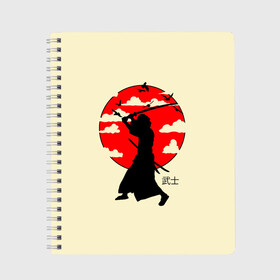 Тетрадь с принтом Japan samurai в Курске, 100% бумага | 48 листов, плотность листов — 60 г/м2, плотность картонной обложки — 250 г/м2. Листы скреплены сбоку удобной пружинной спиралью. Уголки страниц и обложки скругленные. Цвет линий — светло-серый
 | boy | japan style | japanese aesthetics | ninja | samurai | воин | иероглифы | катана | красная луна | меч | ниндзя | рыцарь | самурай | солдат | харакири | черный самурай | япония | японская анимация | японская эстетика