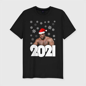 Мужская футболка хлопок Slim с принтом НОВЫЙ ГОД 2021 в Курске, 92% хлопок, 8% лайкра | приталенный силуэт, круглый вырез ворота, длина до линии бедра, короткий рукав | 2021 | merry christmas | new year | зима | новый год | праздник | снег | счастливого рождества