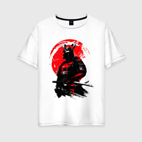 Женская футболка хлопок Oversize с принтом САМУРАЙ в Курске, 100% хлопок | свободный крой, круглый ворот, спущенный рукав, длина до линии бедер
 | ninja | oni | samurai | shogun | путь воина. | самурай | самурай на коне | сёгун | токио | харакири | чёрный самурай | японский самурай