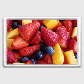 Магнит 45*70 с принтом Фругтово-ягодное изобилие в Курске, Пластик | Размер: 78*52 мм; Размер печати: 70*45 | еда | клубника | манго | фрукт | фрукты | черника | ягода | ягоды