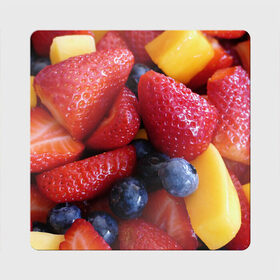 Магнит виниловый Квадрат с принтом Фругтово-ягодное изобилие в Курске, полимерный материал с магнитным слоем | размер 9*9 см, закругленные углы | еда | клубника | манго | фрукт | фрукты | черника | ягода | ягоды