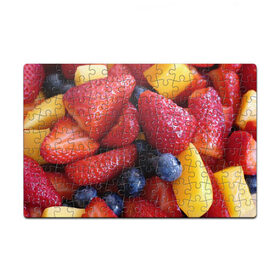 Пазл магнитный 126 элементов с принтом Фругтово-ягодное изобилие в Курске, полимерный материал с магнитным слоем | 126 деталей, размер изделия —  180*270 мм | еда | клубника | манго | фрукт | фрукты | черника | ягода | ягоды