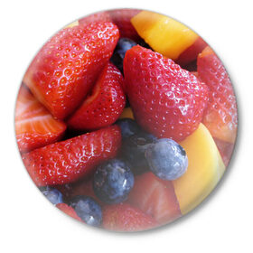 Значок с принтом Фругтово-ягодное изобилие в Курске,  металл | круглая форма, металлическая застежка в виде булавки | Тематика изображения на принте: еда | клубника | манго | фрукт | фрукты | черника | ягода | ягоды