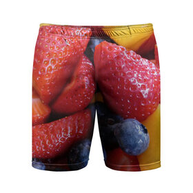 Мужские шорты спортивные с принтом Фругтово-ягодное изобилие в Курске,  |  | еда | клубника | манго | фрукт | фрукты | черника | ягода | ягоды
