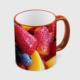 Кружка с принтом Фругтово-ягодное изобилие в Курске, керамика | ёмкость 330 мл | еда | клубника | манго | фрукт | фрукты | черника | ягода | ягоды