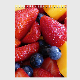 Скетчбук с принтом Фругтово-ягодное изобилие в Курске, 100% бумага
 | 48 листов, плотность листов — 100 г/м2, плотность картонной обложки — 250 г/м2. Листы скреплены сверху удобной пружинной спиралью | еда | клубника | манго | фрукт | фрукты | черника | ягода | ягоды