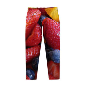 Детские леггинсы 3D с принтом Фругтово-ягодное изобилие в Курске, полиэстер 85%, спандекс 15% | эластичный пояс, зауженный крой | Тематика изображения на принте: еда | клубника | манго | фрукт | фрукты | черника | ягода | ягоды