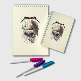 Блокнот с принтом Metallica в Курске, 100% бумага | 48 листов, плотность листов — 60 г/м2, плотность картонной обложки — 250 г/м2. Листы скреплены удобной пружинной спиралью. Цвет линий — светло-серый
 | metal | metallica | rock | джеймс хэтфилд | классика | легенда | метал | металлика | популярное | рок | рокгруппа