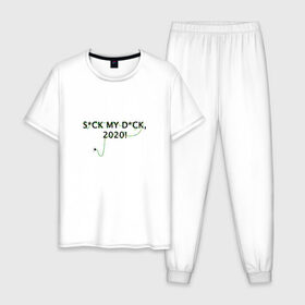 Мужская пижама хлопок с принтом S*CK MY D*CK, 2020! в Курске, 100% хлопок | брюки и футболка прямого кроя, без карманов, на брюках мягкая резинка на поясе и по низу штанин
 | Тематика изображения на принте: 